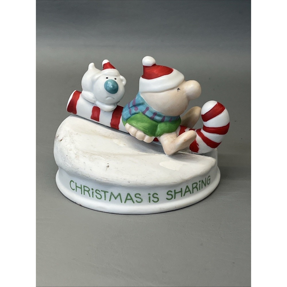 Ziggy Christmas is Sharing Hand Painted Bisque Porcelain Figurine Vintage 80s